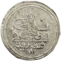 TURKEY: Abdul Hamid I, 1774-1789, AR piastre (18.76g), Kostantiniye, AH1187 year 1. EF-AU