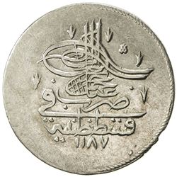 TURKEY: Abdul Hamid I, 1774-1789, AR piastre (19.26g), Kostantiniye, AH1187 year 1. VF-EF