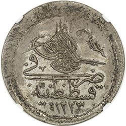 TURKEY: Mahmud II, 1808-1839, AR kurush, Kostantiniye, AH1223 year 13. NGC MS62