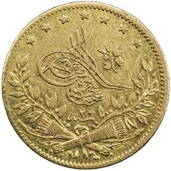 TURKEY: Abdul Mejid, 1839-1861, AV 50 kurush (3.59g), Kostantiniye, AH1255 year 20. VF-EF