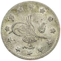 TURKEY: Abdul Hamid II, 1876-1909, AR kurush, Kostantiniye, AH1293 year 18. AU