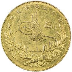 TURKEY: Mehmet V, 1909-1918, AV 100 kurush, Bursa, AH1327 year 1. AU