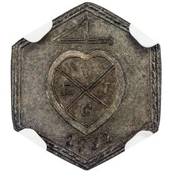 BENGAL PRESIDENCY: AE 4 cowrie pattern (1.40g), ND (1792). NGC PF63