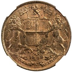 BRITISH INDIA: Victoria, Queen, 1837-1876, AE 1/4 anna, 1858. NGC MS64