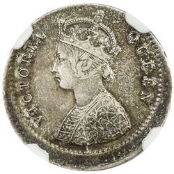 BRITISH INDIA: Victoria, Queen, 1837-1876, AR 2 annas, ND1862(c). NGC AU55