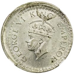 BRITISH INDIA: George VI, 1937-1947, AR 1/4 rupee, 1944(b). NGC UNC