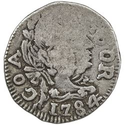 GOA: Maria I & Pedro III, 1777-1786, AR 1/2 pardao (2.68g), 1784. VF