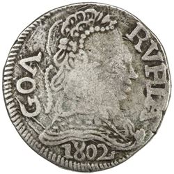 GOA: Joao VI, Regent, 1799-1816, AR rupia (10.87g), 1802. VF