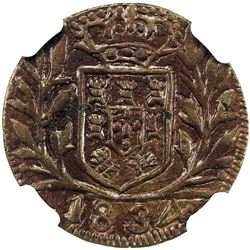 GOA: Maria II, 1834-1853, pattern AE 3 reis, 1834. NGC MS63