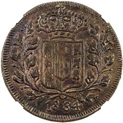 GOA: Maria II, 1834-1853, pattern AE 30 reis, 1834. NGC MS62