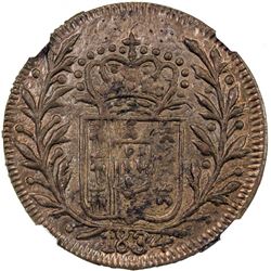 GOA: Maria II, 1834-1853, pattern AE 10 reis, 1834. NGC MS62