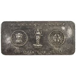 INDIA: Devkaran Nanjee / Dena Bank, AR rectangular 20 tolas (235g), ND. EF