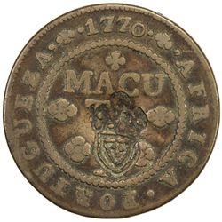 ANGOLA: AE 2 macutas, ND (1837). VF