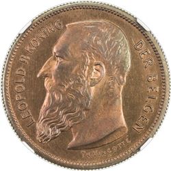BELGIUM: Leopold II, 1865-1909, AE 2 frank, 1904. NGC PF65