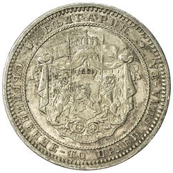 BULGARIA: Aleksandar of Battenberg, Prince, 1879-1886, AR 2 leva, 1882. AU