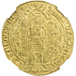 FRANCE: Charles V, 1364-1380, AV franc a pied, ND (1365). NGC AU58
