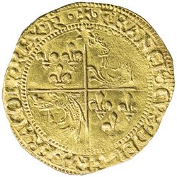 FRANCE: Francois I, 1515-1547, AV ecu d'or au soleil, du Dauphine (3.4g), ND (after 1528). EF-AU