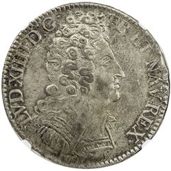 FRANCE: Louis XIV, 1643-1715, AR ecu, Bordeaux, 1710-K. NGC AU58