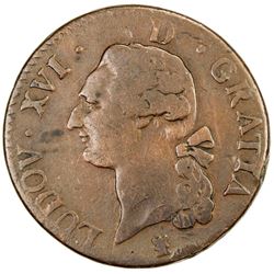 FRANCE: Louis XVI, 1774-1790, AE sol, Limoges, 1778-I. F-VF