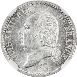 FRANCE: Louis XVII, 1815-1824, AR 1/4 franc, 1824-A. NGC MS62