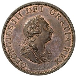 GREAT BRITAIN: George III, 1760-1820, AE 1/2 penny, 1799. UNC