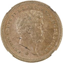 NAPLES & SICILY: Fernando II, 1830-1859, AE 2 tornesi, 1843. NGC MS63