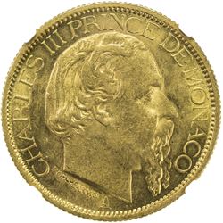 MONACO: Charles III, 1856-1889, AV 100 francs, 1886-A. NGC MS62