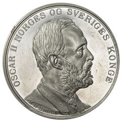 NORWAY: Oskar II, 1872-1905, white metal medal (28.58g), ND. UNC