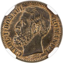 ROMANIA: Carol I, Prince, 1866-1881, AE 2 bani, 1880/79-B. NGC MS64