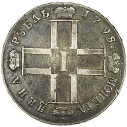 RUSSIAN EMPIRE: Paul I, 1796-1801, AR rouble, St. Petersburg mint, 1798. F-VF