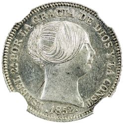 SPAIN: Isabel II, 1833-1868, AR real, 1852. NGC MS63