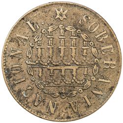SPAIN: Gobierno Provisional, 1868-1870, AE 25 milesimas de escudo, Segovia mint, 1868. EF
