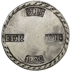 TARRAGONA: Fernando VII, 1808-1833, AR 5 pesetas, 1809. VF