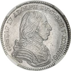 SWEDEN: Gustaf IV Adolph, 1792-1809, AR 1/6 riksdaler, 1809. NGC MS64