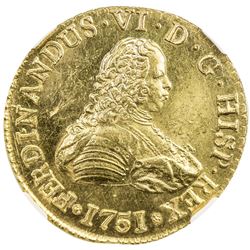 CHILE: Fernando VI, 1746-1759, AV 8 escudos, 1751-So. NGC MS63