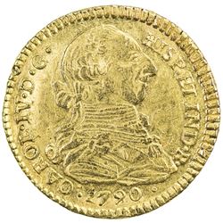 COLOMBIA: Carlos IV, 1788-1808, AV 2 escudos, 1790/89-P. EF