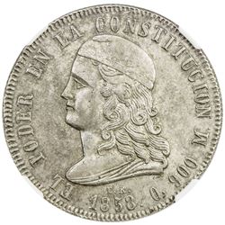 ECUADOR: AR 5 francos, 1858. NGC AU58
