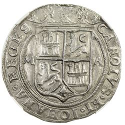 MEXICO: Carlos and Johanna, 1516-1556, AR 4 reales, ND (1542-1555)-M. NGC AU58