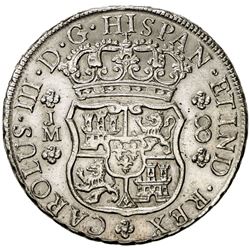 PERU: Carlos III, 1759-1788, AR 8 reales (26.84g), Lima, 1768-LM. EF