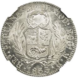 PERU: AR 4 reales, 1855/4. NGC MS64