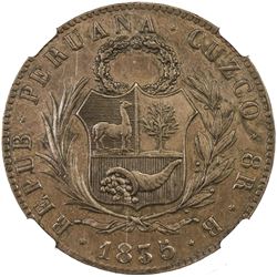 PERU: AE 8 reales pattern, CUZCO, 1835. NGC AU58
