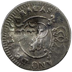 VENEZUELA: Fernando VII, 1808-1823, AE 1/4 real (cuarto) (1.91g), Caracas, 1818. VF