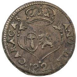 VENEZUELA: Fernando VII, 1808-1823, AE 1/4 real (cuarto) (2.54g), Caracas, 1821. VF