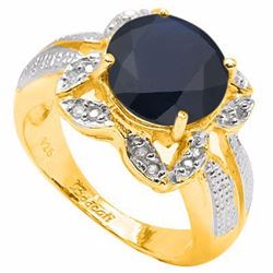 Natural Midnight Blue Black Sapphire & Diamond Ring