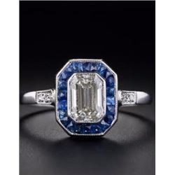 Stunning Art Deco White & Blue Sapphire Ring