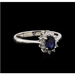 0.70ct Blue Sapphire and Diamond Ring - 18KT White Gold