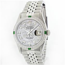 Rolex Stainless Steel 1.00ctw Diamond and Emerald DateJust Men's Watch