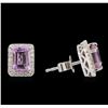 Image 2 : 14KT Two-Tone Gold 1.68ctw Amethyst and Diamond Earrings