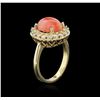 Image 3 : 14KT Yellow Gold 3.20ct Coral and Diamond Ring