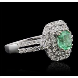 14KT White Gold 1.24ct Emerald and Diamond Ring